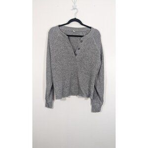 Old Navy Plush Tee Sweater Gray Waffle Knit Henley Long Sleeve Top Womens L